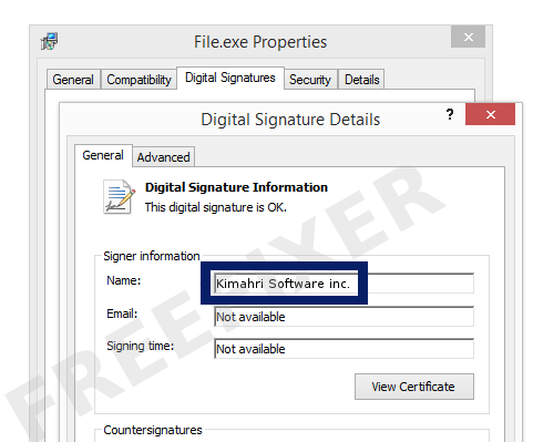 Screenshot of the Kimahri Software inc. certificate